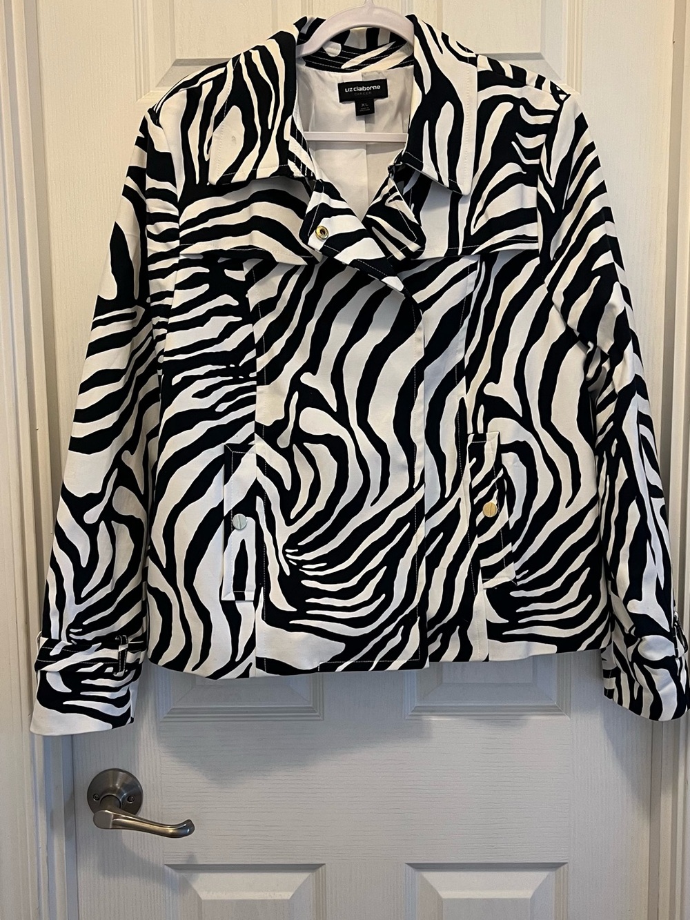 Liz Claiborne Black and White Zebra Print Jacket with Gold Buttons